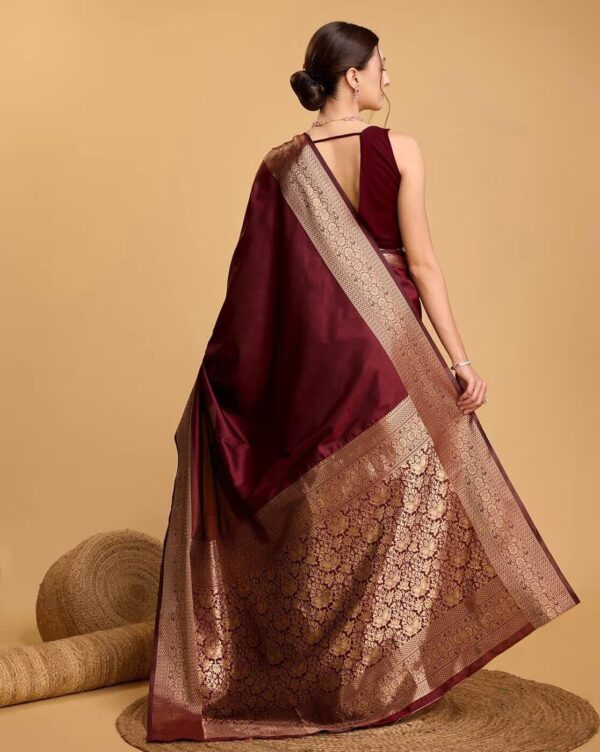 AMIRAT Women's Banarasi silk plain saree With Golden Zari Woven Border With Blouse Piece - Image 6