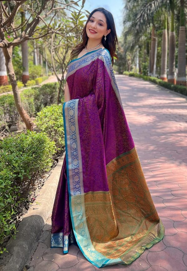SGF11 Women's Kanjivaram Pure Soft Silk Designer Saree With Blouse Piece - Image 3