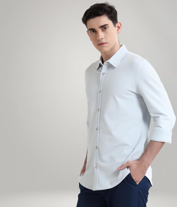 TURMS Water Repellent Men's Knitted Shirt | Anti Stain Anti Odor Cotton Blend | Solid Casual Full Sleeves - Image 2