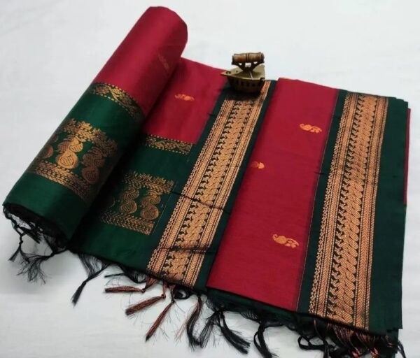 ILAIYAAL CLOTHINGS Women's Kanjivaram Cotton Silk Saree South Indian Paithani Sari | gadwal cotton sarees with Zari Border and Blouse Piece - Suitable For All Indian Occasions and Festivals 191 - Image 4