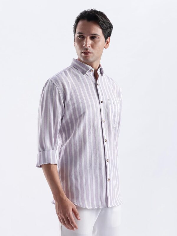 TURMS Water Repellent Men's Striped Shirt | Anti Stain Anti Odor | Concealed Button Down Collar Full Sleeves Kansas Linen Casual and Formal Wear - Image 3