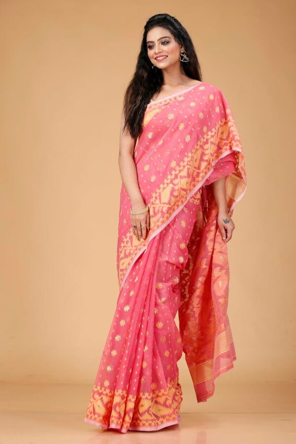 OISHANI SAREE GHOR Women's Traditional Bengal Cotton Silk Soft Jamdani Saree - Beautiful design and Quality - Without Blouse Piece - Image 4