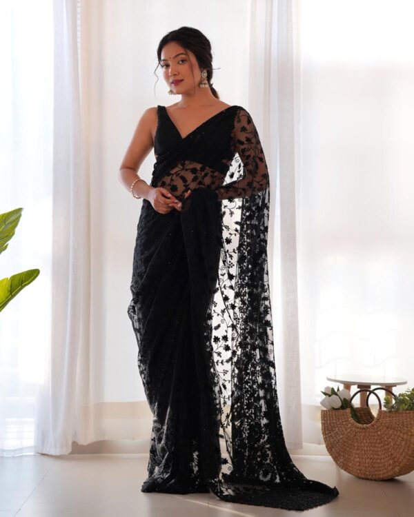 MUNIR Women's Heavy Butterfly Net Beautiful Ethnic Saree With Unstiched Blouse Piece For Festival And Function - M-Maharani - Image 5