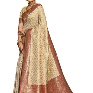 Astita Banarasi Silk Saree with Golden Zari Floral Weaving | Soft Lightweight Traditional Saree for Women | Perfect for Festive Occasions, Gifting & Celebrations