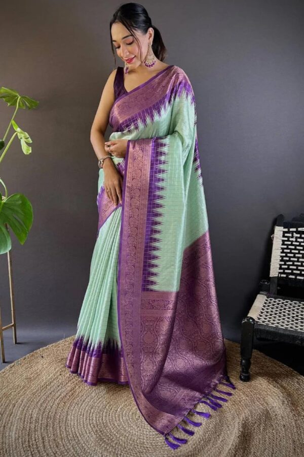 SGF11 Women's Kanjivaram Soft Silk Gadwal Pattu Sarees With Zari Checks Weaving - Image 2
