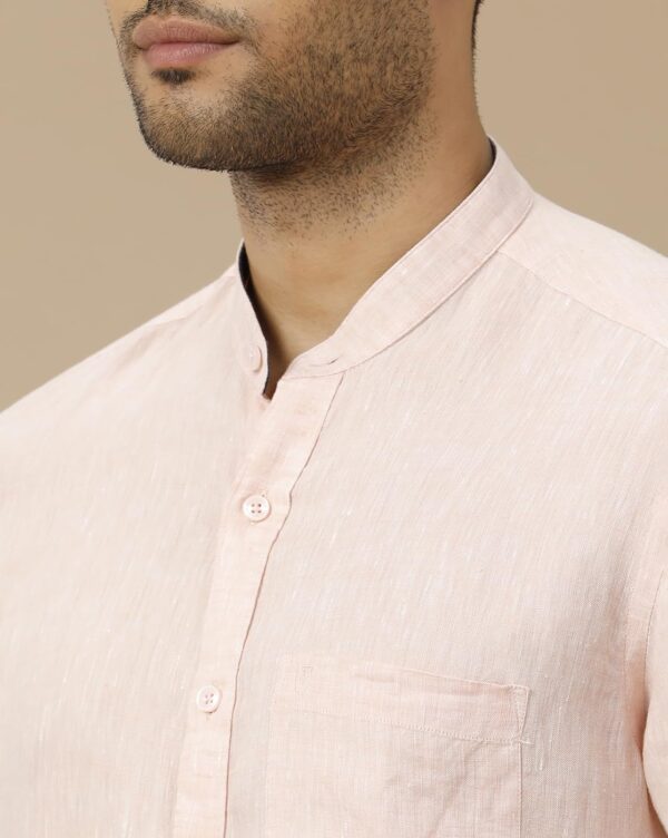 Linen Club Men's Pure Linen Maroon Solid Contemporary Fit Full Sleeve Casual Shirt - Image 4