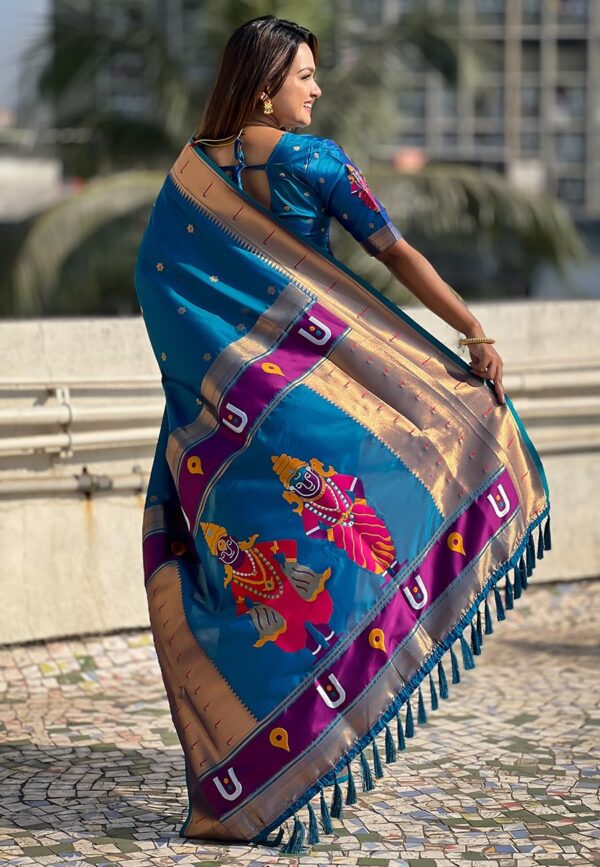SGF11 Women's Kanjivaram Paithani Silk Saree With Unstitched Blouse Piece - Image 4
