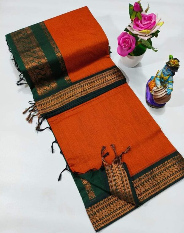 ROYAL THREADS Women's Pure Kalyani Cotton Silk Saree with Exquisite Zari Cotton Border, Traditional Kalyani Cotton Sarees for Women, Includes Matching Blouse Piece - Image 4
