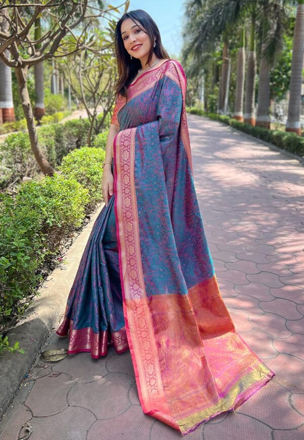 SGF11 Women's Kanjivaram Pure Soft Silk Designer Saree With Blouse Piece - Image 2