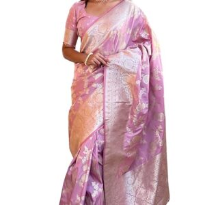 SGF11 Women's Kanjivaram Pure Soft Silk Saree With Unstitched Blouse Piece (Blush Pink)