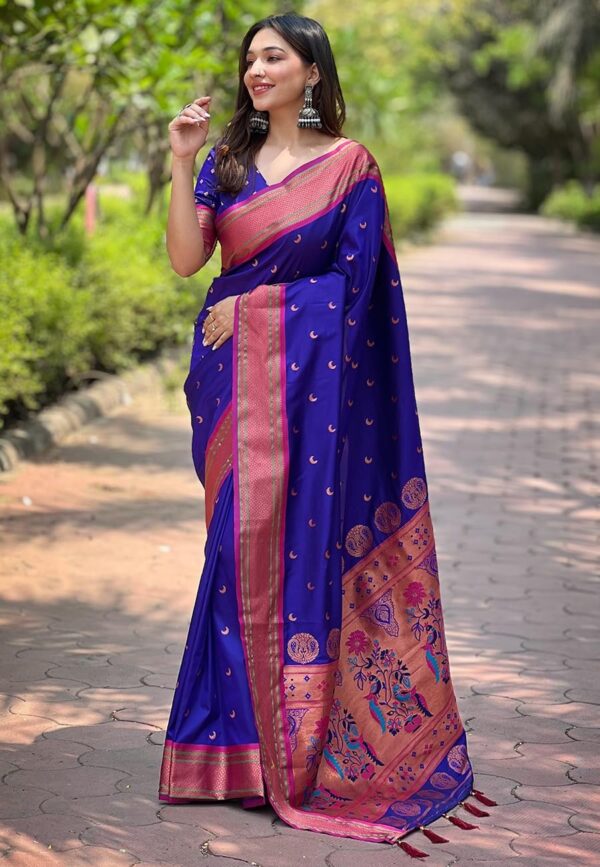 SGF11 Women's Kanjivaram Paithani Soft Silk Saree With Unstitched Blouse Piece - Image 2