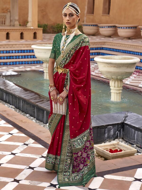 SAREE MALL Woven Design Zari Work Pure Patola Silk Saree for Women With Unstitched Blouse Piece - Image 2