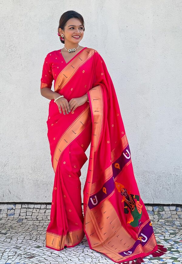 SGF11 Women's Kanjivaram Paithani Silk Saree With Unstitched Blouse Piece - Image 5
