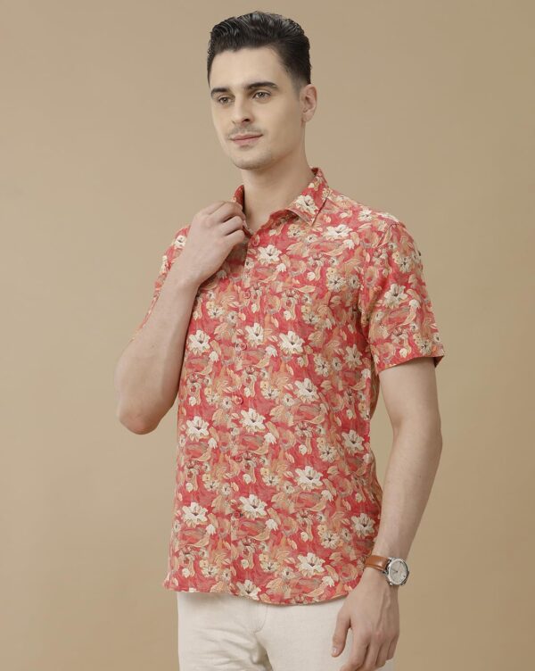 Linen Club Men's Pure Linen Blue Printed Contemporary Half Full Sleeve Casual Shirt - Image 6
