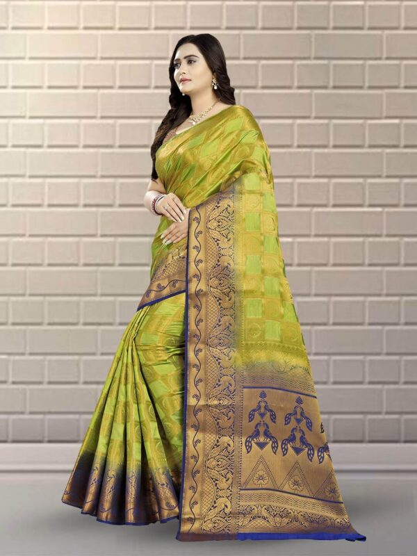 KAVINDI Women's Banarasi Silk With Jacquard Print Saree With Blouse - Image 4