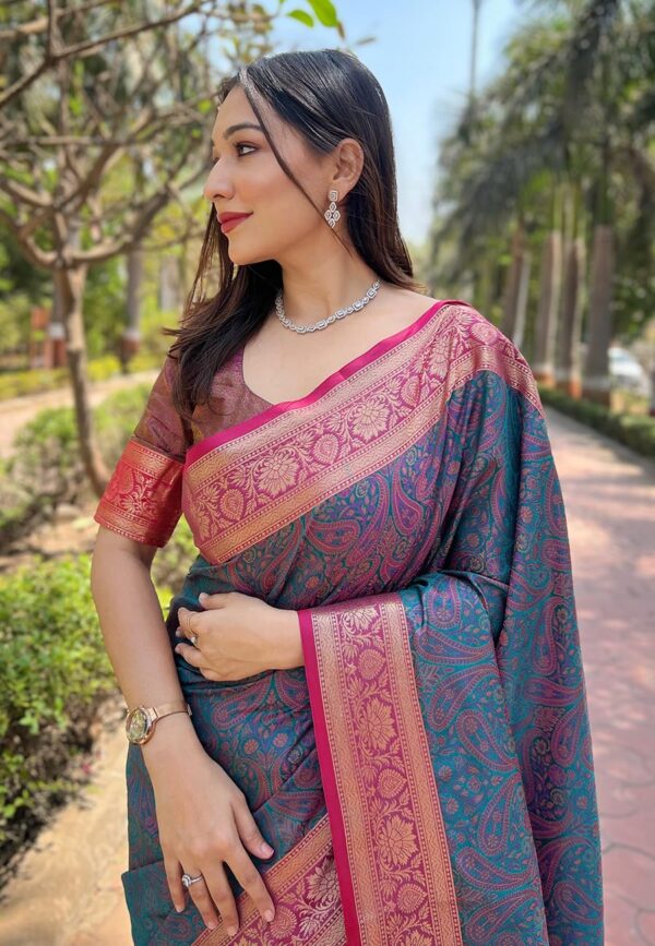 SGF11 Women's Kanjivaram Pure Soft Silk Designer Saree With Blouse Piece - Image 3
