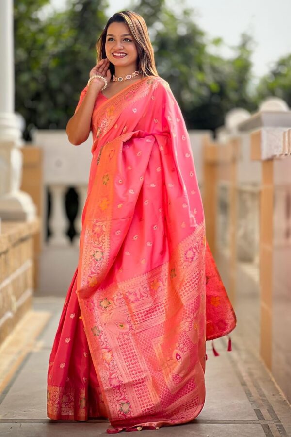 SGF11 Women's Kanjivaram Pure Soft Silk Saree With Unstitched Blouse Piece - Image 6