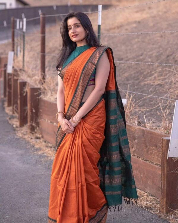 ROYAL THREADS Women's Pure Kalyani Cotton Silk Saree with Exquisite Zari Cotton Border, Traditional Kalyani Cotton Sarees for Women, Includes Matching Blouse Piece - Image 3