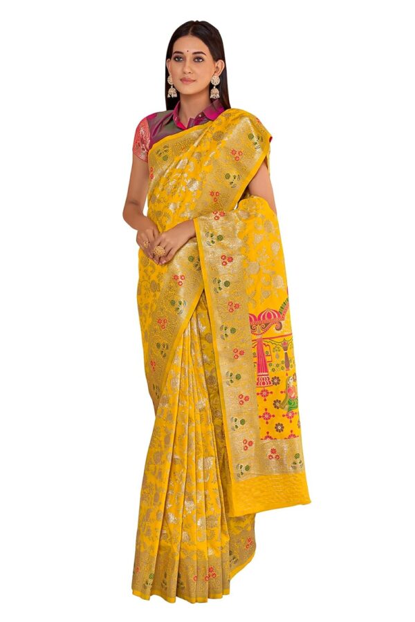 Monjolika Fashion Women's Banarasi Silk Saree With Blouse Piece. - Image 5