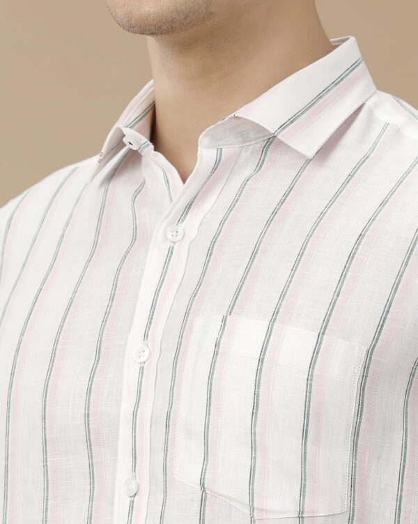 Linen Club Men's Pure Linen Pink Striped Contemporary Fit Full Sleeve Casual Shirt - Image 5