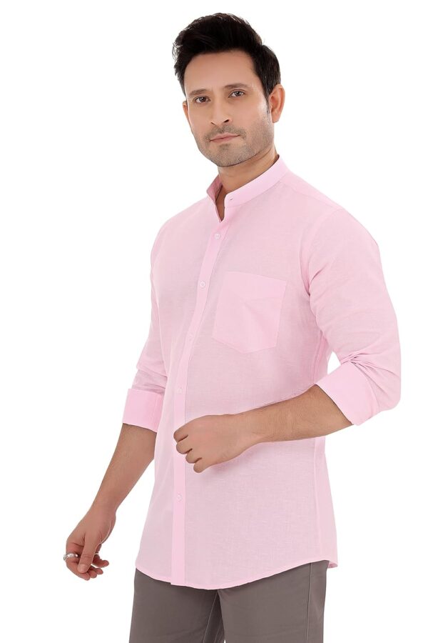 Faubourg Mens Linen Cotton Mandarin Chinese Collar Formal Shirt - Image 4