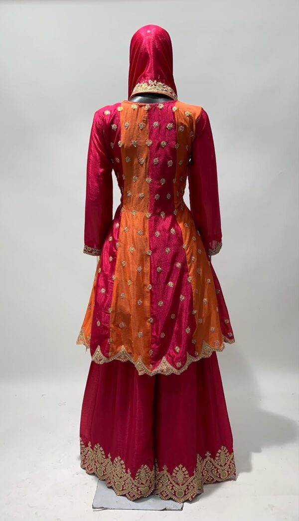 Miss Ethnik Women's Pink and Orange Color Traditional Chinon Embroidered Stitched Kurta Palazzo Set With Embroidered Dupatta (ME-1132-Pink) - Image 6