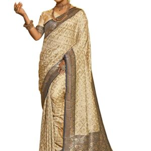 Astita Banarasi Silk Saree with Golden Zari Floral Weaving | Soft Lightweight Traditional Saree for Women | Perfect for Festive Occasions, Gifting & Celebrations