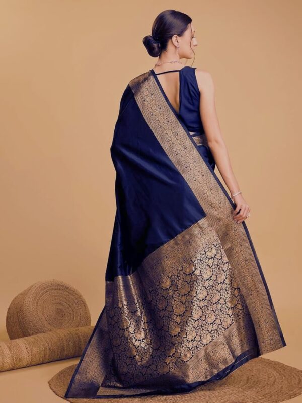 AMIRAT Women's Banarasi silk plain saree With Golden Zari Woven Border With Blouse Piece - Image 6