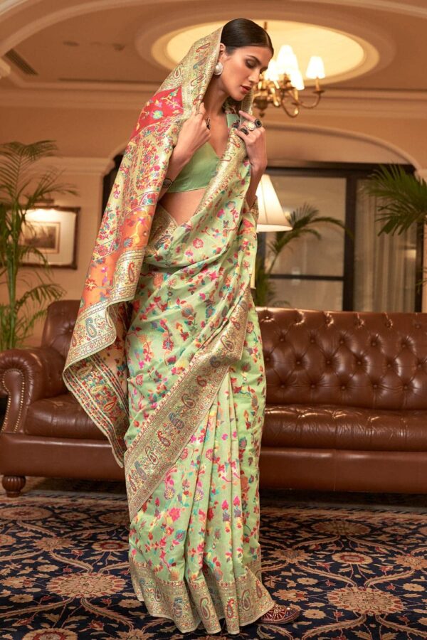 SGF11- Women's Kanjivaram Pure Soft Silk Handloom Saree Pure Golden Zari With Blouse Piece - Image 3