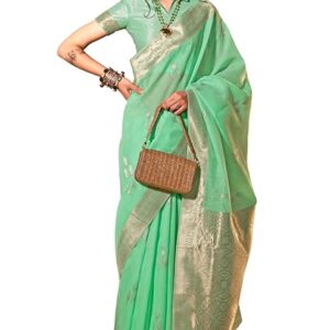 SGF11 Women's Kanjivaram Soft Cotton Linen Silk Saree With Unstitched Blouse Piece