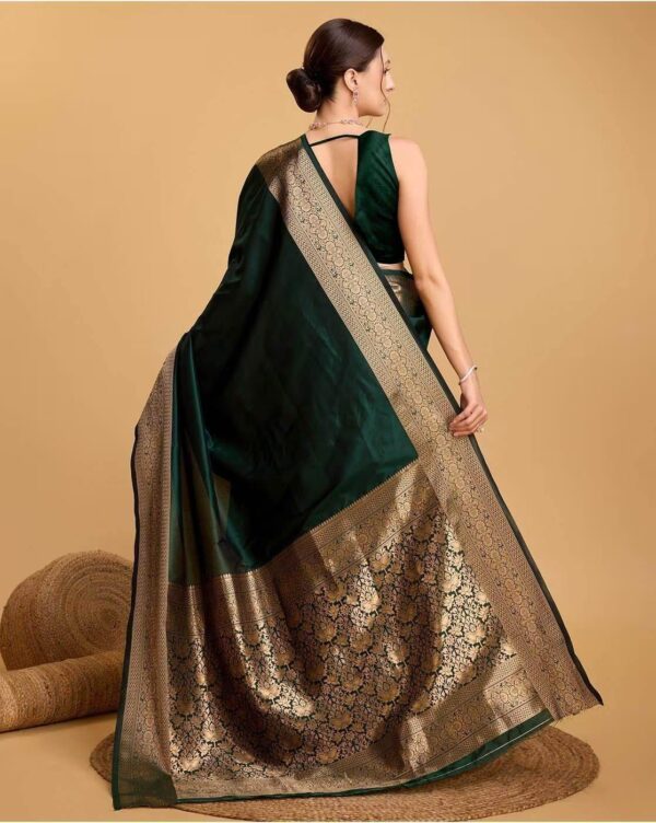 AMIRAT Women's Banarasi silk plain saree With Golden Zari Woven Border With Blouse Piece - Image 5