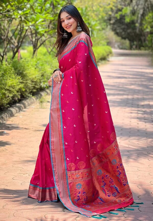 SGF11 Women's Kanjivaram Paithani Soft Silk Saree With Unstitched Blouse Piece - Image 4