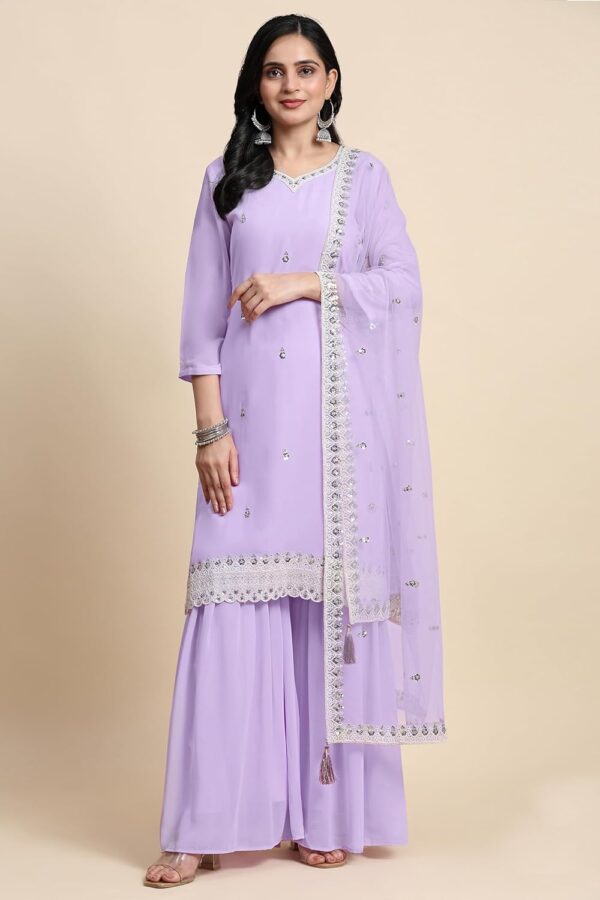 TRENDMALLS Women's Georgette Embroidery Kurta Sharara Set with Dupatta - Image 3