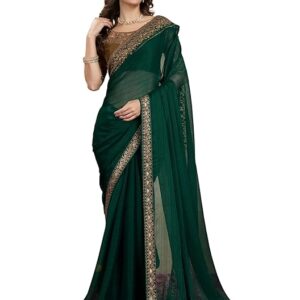 TRENDMALLS Women's Chiffon Embroidered Sequence Border Saree with Blouse Piece