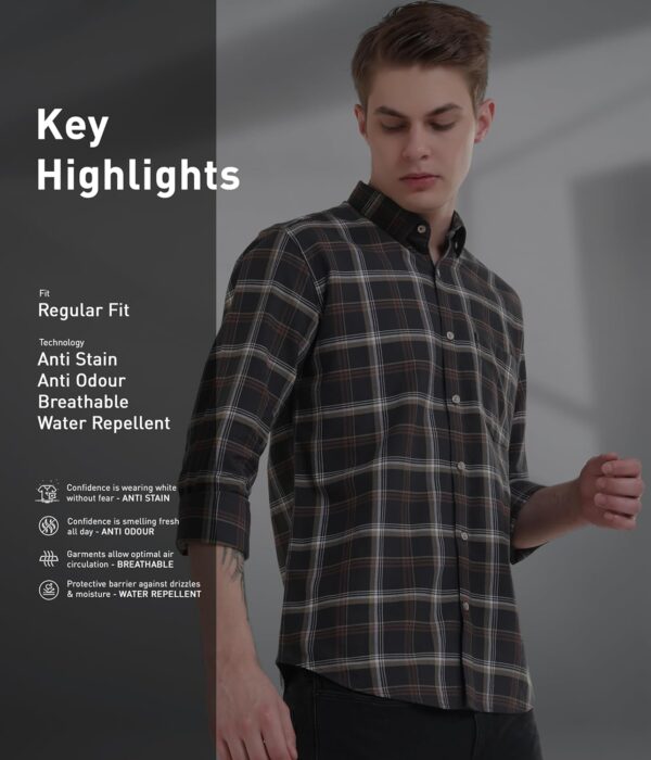 TURMS Anti Stain Men's Checks Shirt | Anti Odor Water Repellent | Cotton Full Sleeves | Available in Plus Sizes, Multiple Colors & Patterns - Image 3