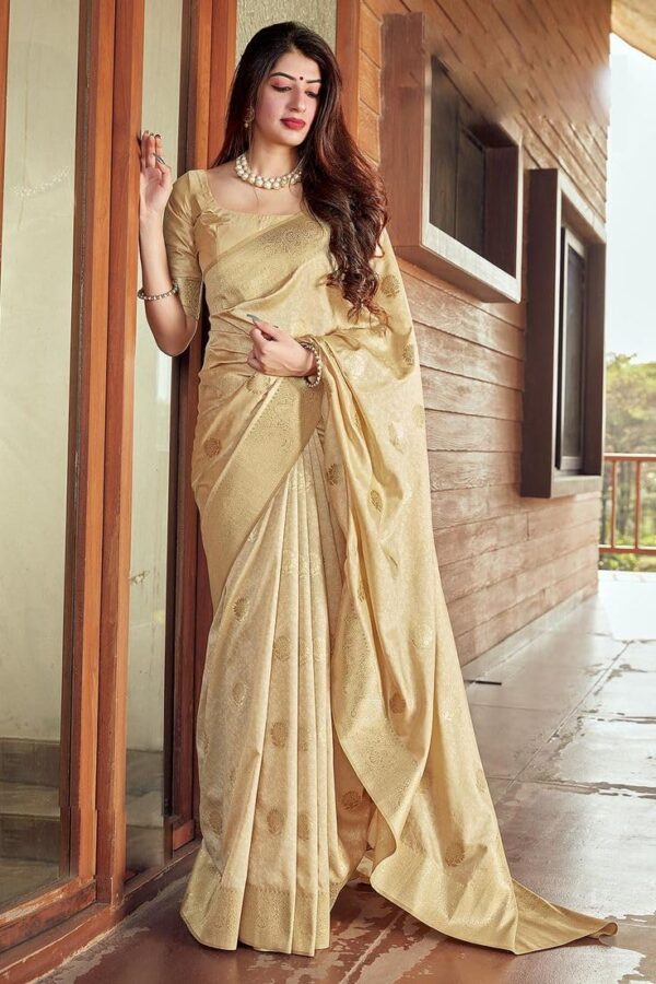 SGF11 Women's Kanjivaram Pure Soft Silk Saree For Women Pure Golden Zari With Blouse Piece - Image 2