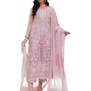 UdayArt net with shantoon silk inner embroidery and hand work multi color semi stitched pakistani salwar suit for women and girl's