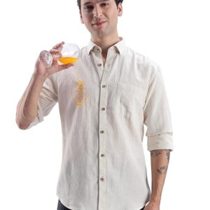 TURMS Water Repellent Men's Striped Shirt | Anti Stain Anti Odor | Concealed Button Down Collar Full Sleeves Kansas Linen Casual and Formal Wear