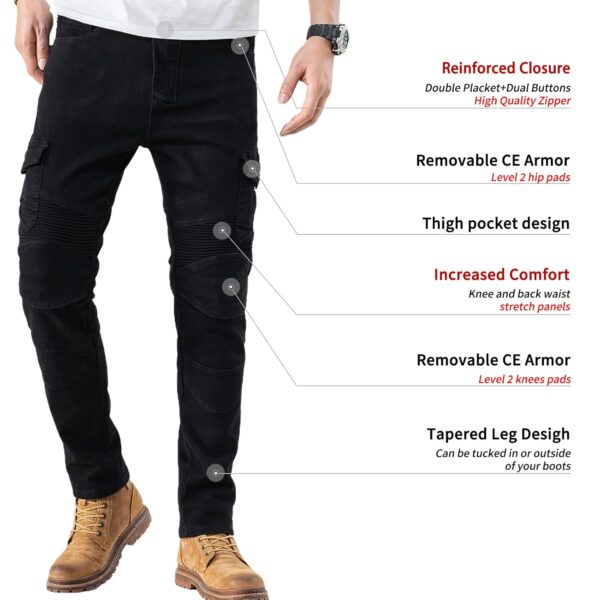 CTBQiTom Motorcycle Pants for Men Motocross Riding Pants Motorbike Riding Denim Jeans with Knee and Hip CE Armor Pads - Image 2
