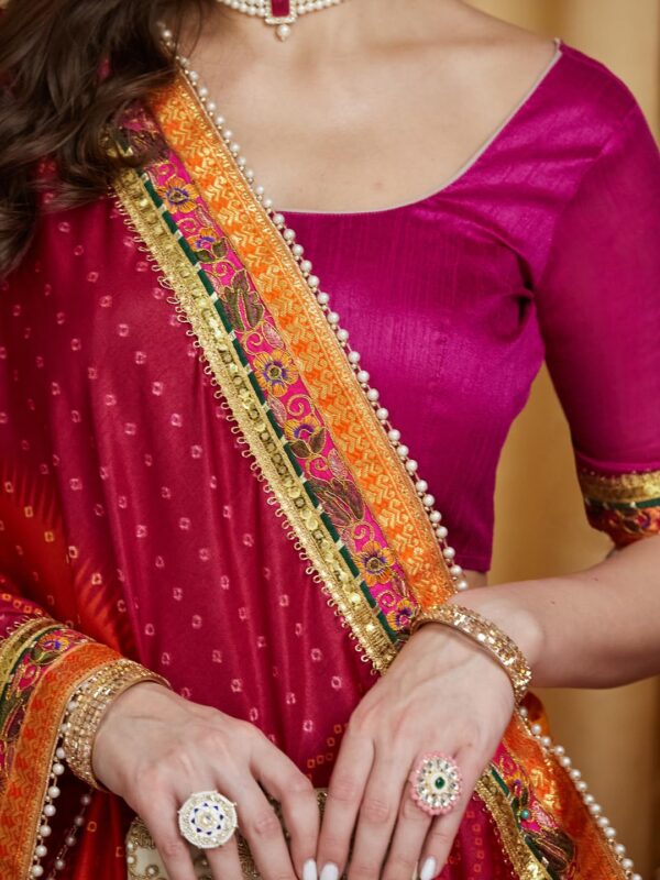 arriva fab Women's Soft Pure Chiffon With Colourful Embroidery Heavy Lace Saree With Unstitched Blouse - Image 5