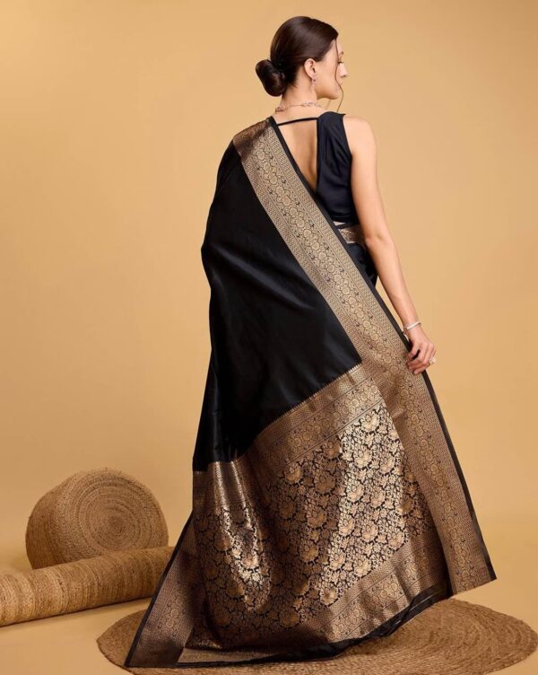 AMIRAT Women's Banarasi silk plain saree With Golden Zari Woven Border With Blouse Piece - Image 6
