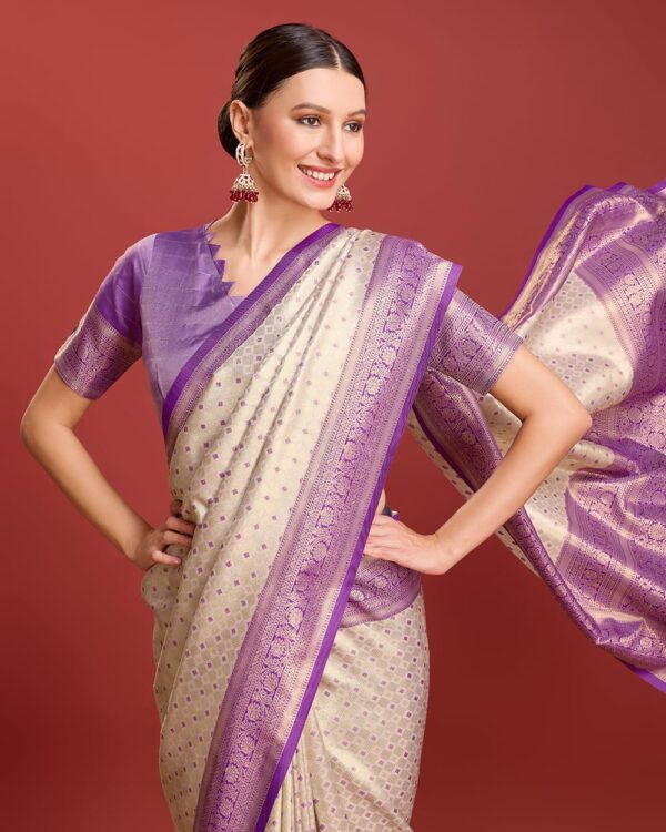 Monjolika Fashion Women's Kanjivaram Silk Mesmerizing Saree for Every Celebrations Comes With Unstitched Blouse Piece - Image 5