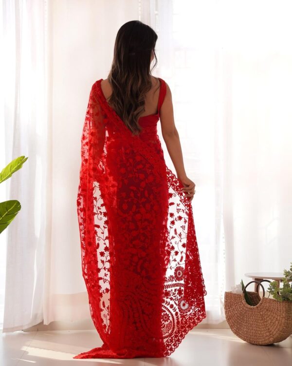 MUNIR Women's Heavy Butterfly Net Beautiful Ethnic Saree With Unstiched Blouse Piece For Festival And Function - M-Maharani - Image 3