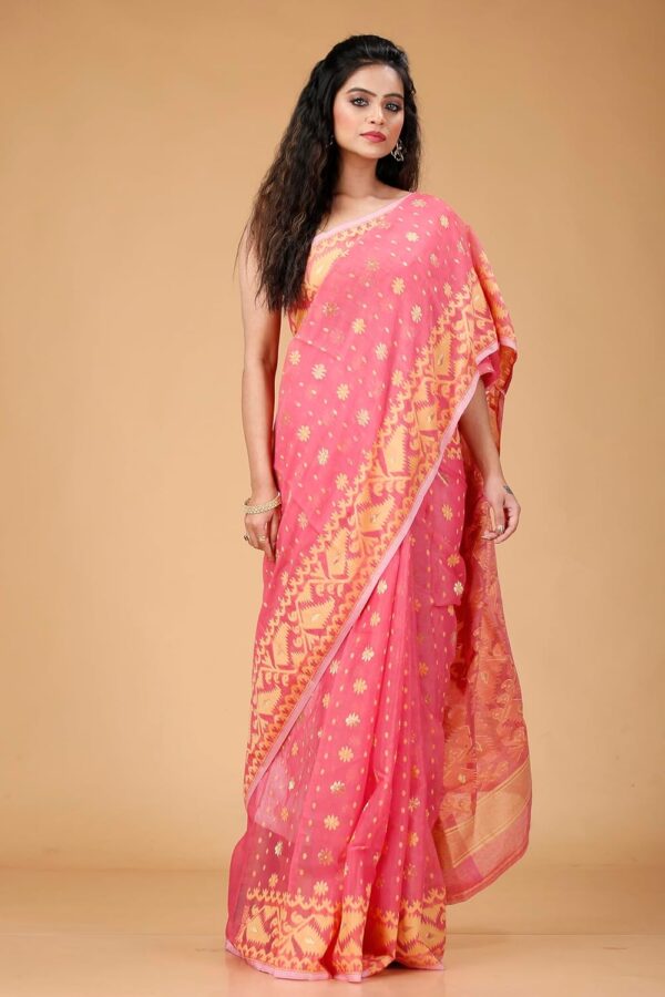OISHANI SAREE GHOR Women's Traditional Bengal Cotton Silk Soft Jamdani Saree - Beautiful design and Quality - Without Blouse Piece - Image 5