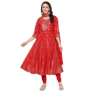 BIBA Women Cotton Anarkali Kurta Churidar Suit Set