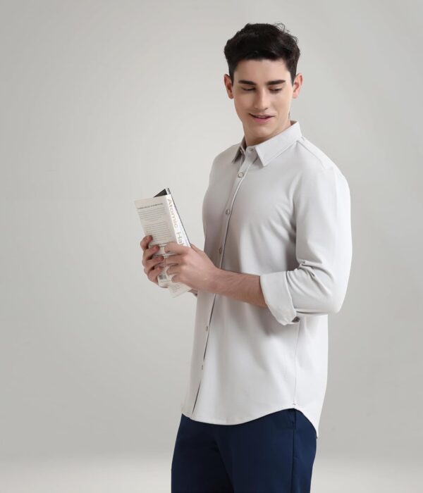 TURMS Water Repellent Men's Knitted Shirt | Anti Stain Anti Odor Cotton Blend | Solid Casual Full Sleeves - Image 4