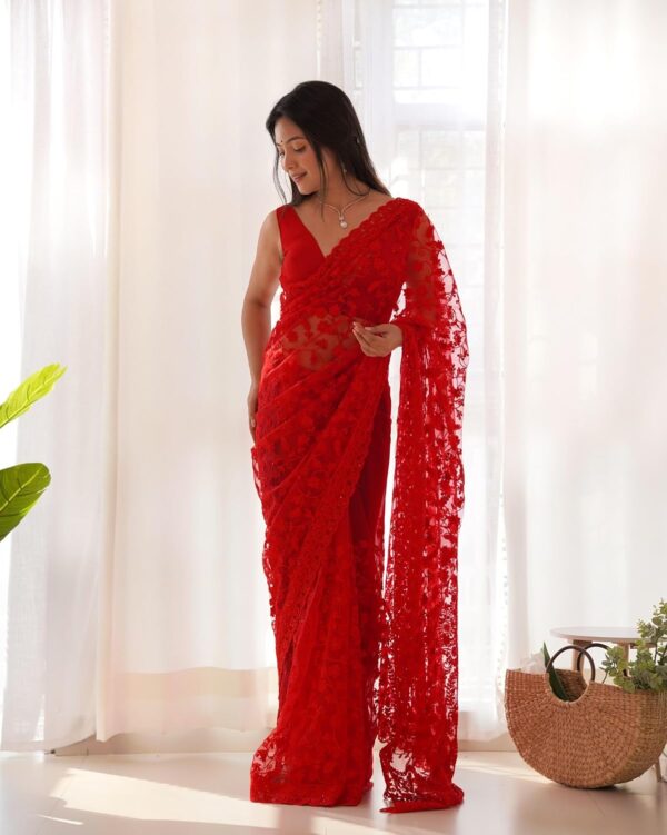 MUNIR Women's Heavy Butterfly Net Beautiful Ethnic Saree With Unstiched Blouse Piece For Festival And Function - M-Maharani - Image 5