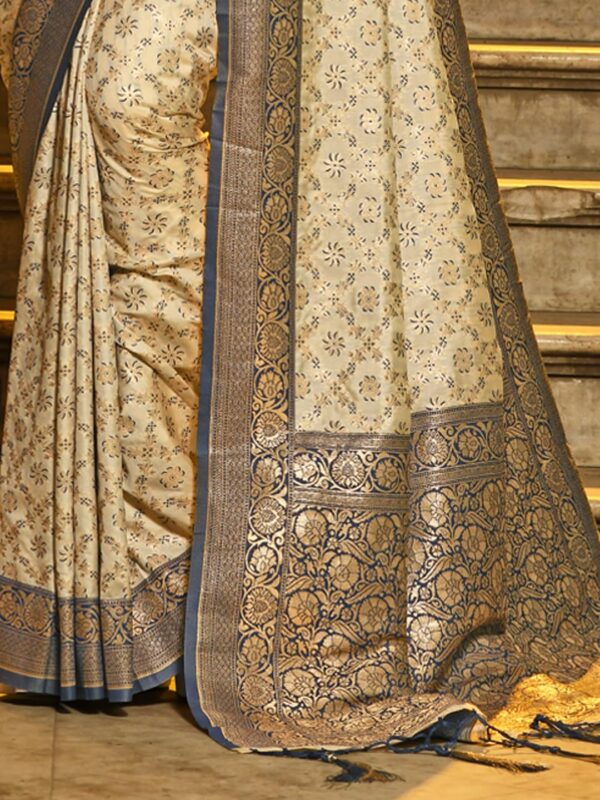 Astita Banarasi Silk Saree with Golden Zari Floral Weaving | Soft Lightweight Traditional Saree for Women | Perfect for Festive Occasions, Gifting & Celebrations - Image 4