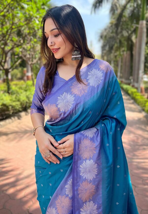 SGF11 Women's Kanjivaram Pure Soft Silk Designer Saree With Blouse Piece - Image 3