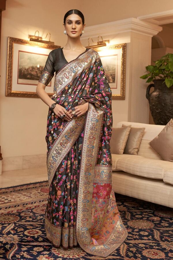 SGF11- Women's Kanjivaram Pure Soft Silk Handloom Saree Pure Golden Zari With Blouse Piece - Image 2